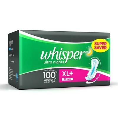 Whisper Ultra Over Night Sanitary Napkin XL With Eings 30 N